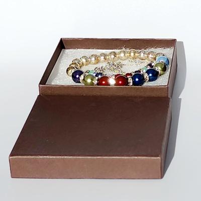 LOT 101:: New Sterling Silver Pearl and Crystal Necklace and Bracelet Set