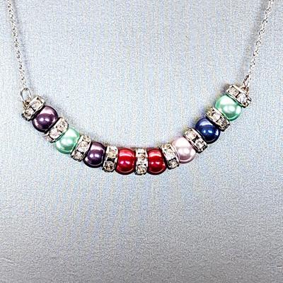 LOT 101:: New Sterling Silver Pearl and Crystal Necklace and Bracelet Set