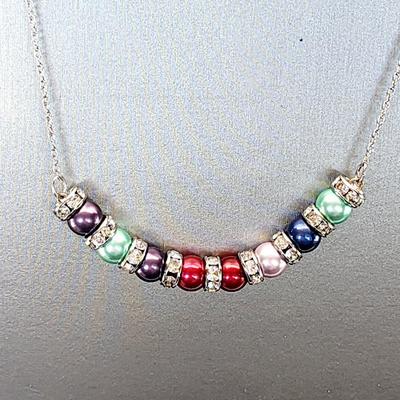 LOT 101:: New Sterling Silver Pearl and Crystal Necklace and Bracelet Set