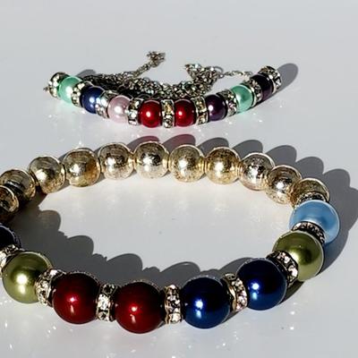 LOT 101:: New Sterling Silver Pearl and Crystal Necklace and Bracelet Set