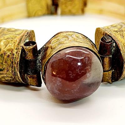 LOT 126:: Vintage Bone & Brass Bohemian Bracelet. Made in India in 1950’s, Genuine Stone.
