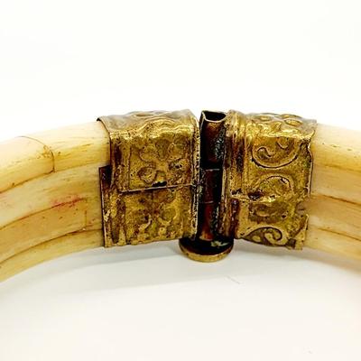 LOT 126:: Vintage Bone & Brass Bohemian Bracelet. Made in India in 1950’s, Genuine Stone.