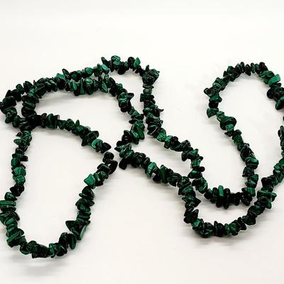 LOT 127:: Vintage Frosted Glass and Crystal Beaded Necklace 26"L and Malachite Nuggets 32"L strand