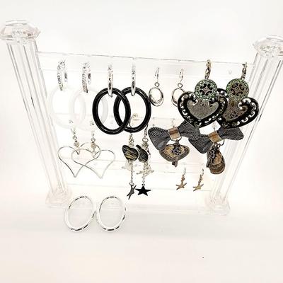 LOT 128:: Pierced Earring Lot- Two pr. Sterling and rest Silvertone