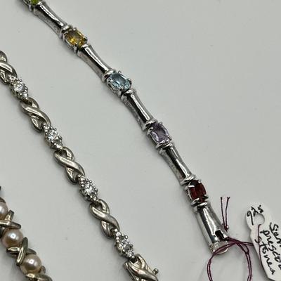 Lot 491 Sterling Silver & gemstone Bracelets