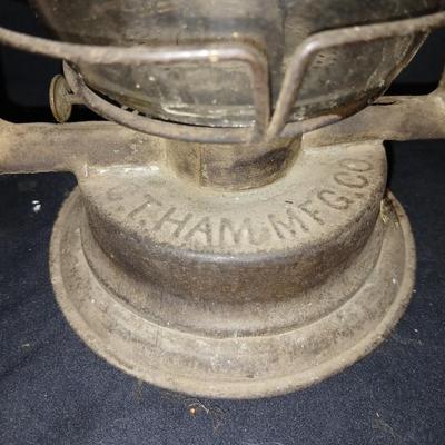 Vintage kerosene lantern marked C.T. HAM MFG. CO.No. 0