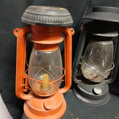 Three Vintage kerosene lantern adapted to be solar