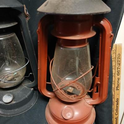 Three Vintage kerosene lantern adapted to be solar
