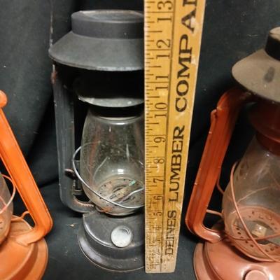 Three Vintage kerosene lantern adapted to be solar