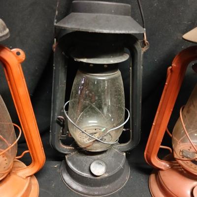 Three Vintage kerosene lantern adapted to be solar