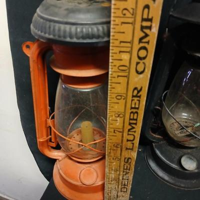 Three Vintage kerosene lantern adapted to be solar