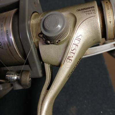 Five Open face fishing reels with fishing string