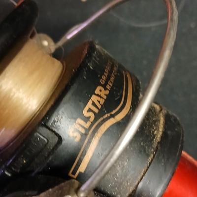 Five Open face fishing reels with fishing string