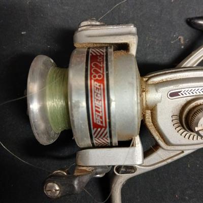 Five Open face fishing reels with fishing string