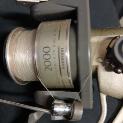 Five Open face fishing reels with fishing string
