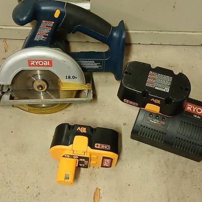 Ryobi Power tool set, with 2 batteries and charger, Drill, flashlight, and circular saw