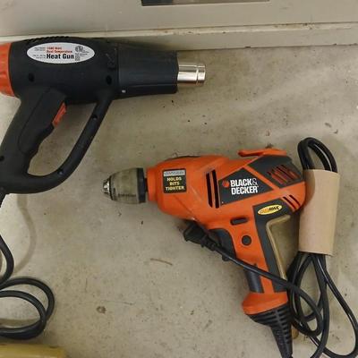 Black and Decker electric drill and a drill master heat gun