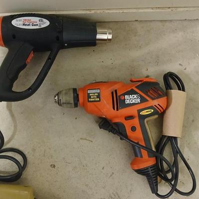 Black and Decker electric drill and a drill master heat gun