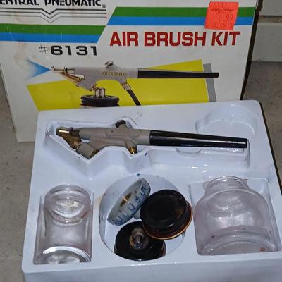 Black & Decker Drill and vintage Dremel tool with original wooden storage box and an Air brush