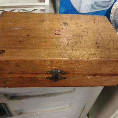 Black & Decker Drill and vintage Dremel tool with original wooden storage box and an Air brush