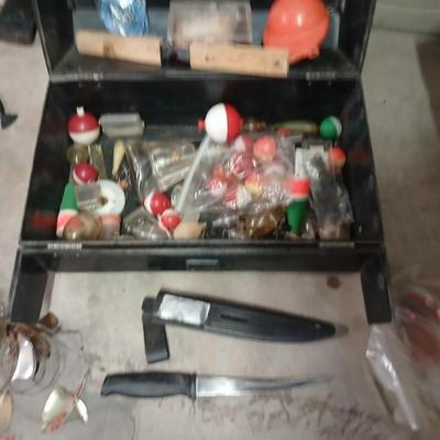 Vintage My buddy Tacklemaster tacklebox with contents and knife in sheath