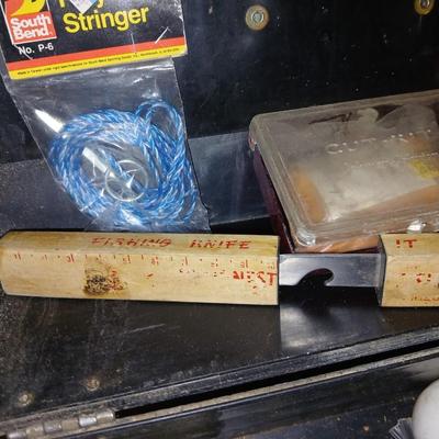 Vintage My buddy Tacklemaster tacklebox with contents and knife in sheath