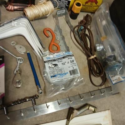 Household hardware, shelving brackets, pulleys, small sewer snake, paint thinner, and MUCH MUCH more!