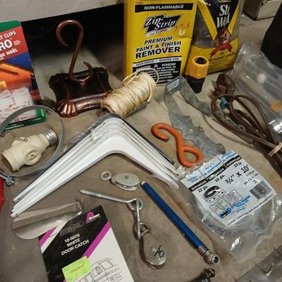 Household hardware, shelving brackets, pulleys, small sewer snake, paint thinner, and MUCH MUCH more!