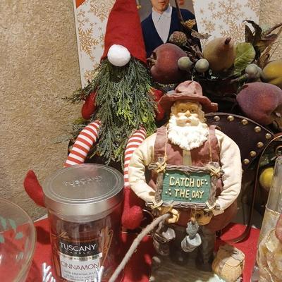 Christmas decorations - Fishing Santa - Fish in ornaments - vintage albums - Gnome - sleigh and more