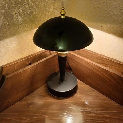 Adorable, nice vintage wooden corner desk with chair and touch lamp