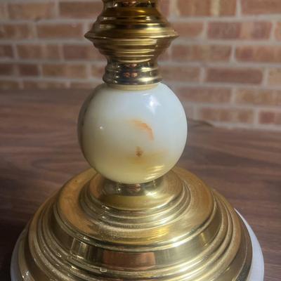 Pair of Vintage Blue Ceramic Table Lamps with Brass & Onyx Base