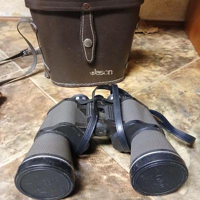 Vintage Jason commander 10x 50 Binoculars, a nice digital screen Nikon one touch 35 mm camera and a pair of gloves