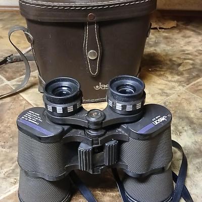 Vintage Jason commander 10x 50 Binoculars, a nice digital screen Nikon one touch 35 mm camera and a pair of gloves