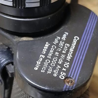 Vintage Jason commander 10x 50 Binoculars, a nice digital screen Nikon one touch 35 mm camera and a pair of gloves