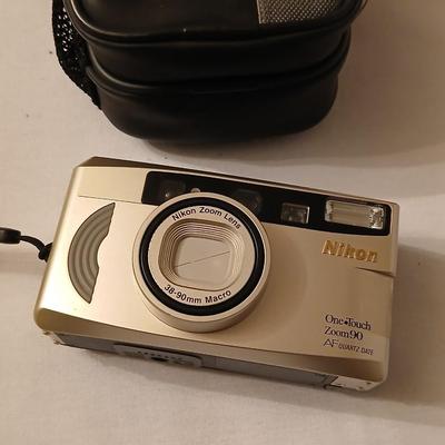 Vintage Jason commander 10x 50 Binoculars, a nice digital screen Nikon one touch 35 mm camera and a pair of gloves