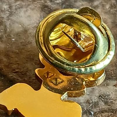 Wooden box with a clock in globe and contents of wood box - Elk pins, Jewelry 14k pendant, and more