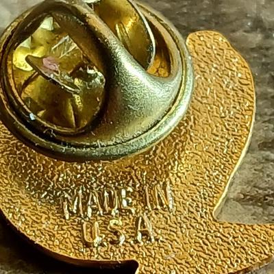 Wooden box with a clock in globe and contents of wood box - Elk pins, Jewelry 14k pendant, and more