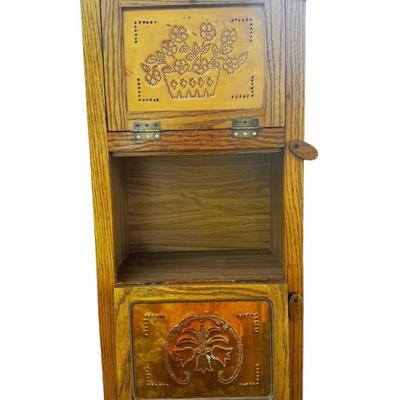 Mid-1800’s Wooden Pie Safe with 3 Hand Chased Latched Copper Doors