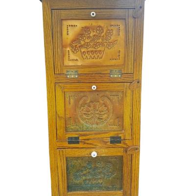 Mid-1800’s Wooden Pie Safe with 3 Hand Chased Latched Copper Doors