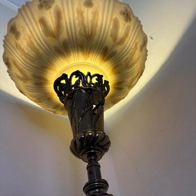 Floor Lamp with Glass Shade and Beautiful Stone (See Details)