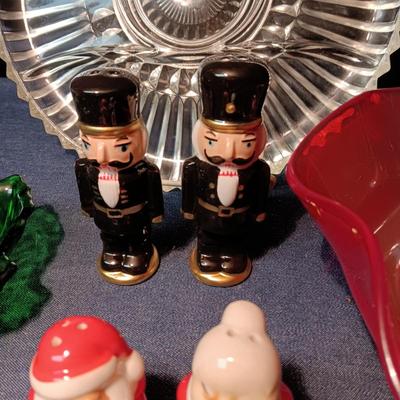HOLIDAY SERVING DISHES AND SALT PEPPER SHAKERS