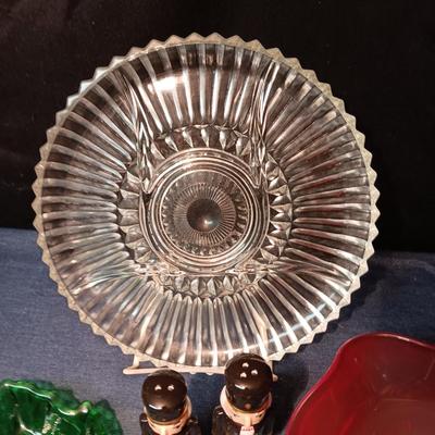 HOLIDAY SERVING DISHES AND SALT PEPPER SHAKERS