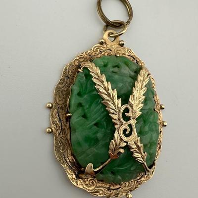 Carved Jade and 14k Gold Pendant