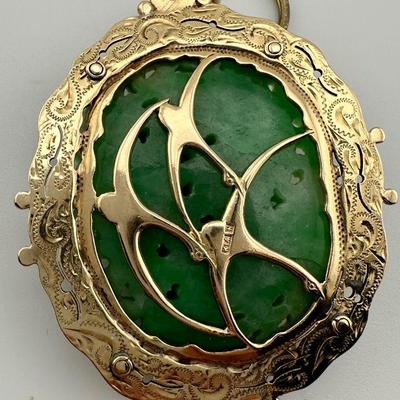 Carved Jade and 14k Gold Pendant