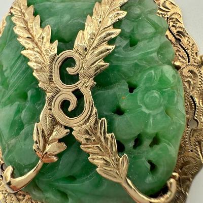 Carved Jade and 14k Gold Pendant
