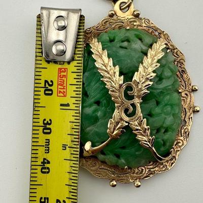 Carved Jade and 14k Gold Pendant