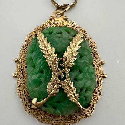 Carved Jade and 14k Gold Pendant