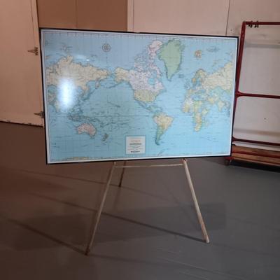 LARGE FRAMED WORLD MAP WITH EASEL