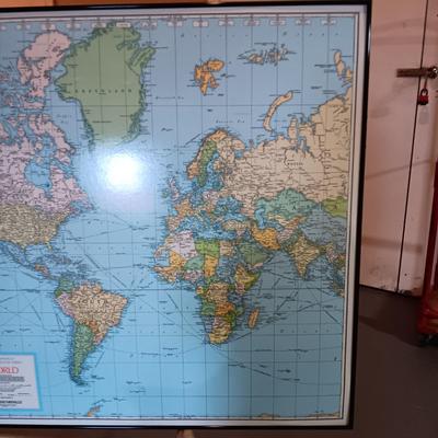 LARGE FRAMED WORLD MAP WITH EASEL