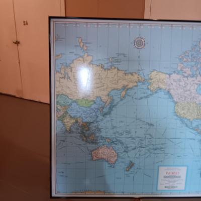 LARGE FRAMED WORLD MAP WITH EASEL